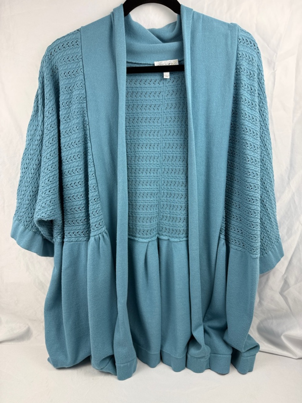 Fashion Bug Teal Knit Open Front Cardigan 30/32W Plus Size Short Sleeve‎